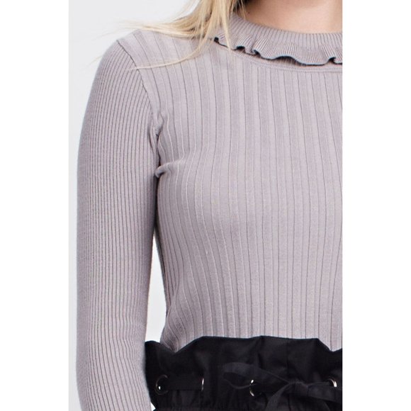 Women's Casual Ruffled Ribbed Turtle Neck Long Sleeve Sweater - Picture 9 of 10